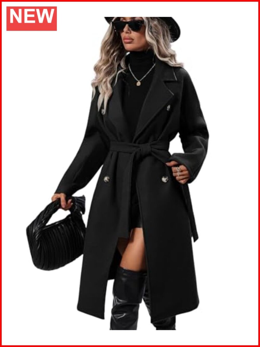 Women's Double Breasted Wool Blend Pea Coat Long Trench